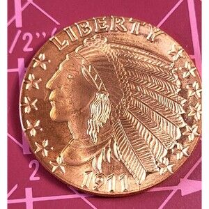 1 oz .999 Fine Copper Round  Incuse Indian Chief 1911 Standing Eagle Design
